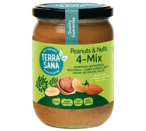 4Mix, Crema de Frutos Secos Con Cacahuete Bio Vegan 500g Terrasana