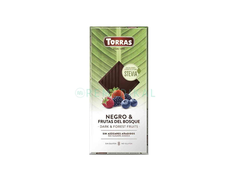 CHOCOLATE NEGRO FRUTOS DEL BOSQUE STEVIA 125G TORRAS