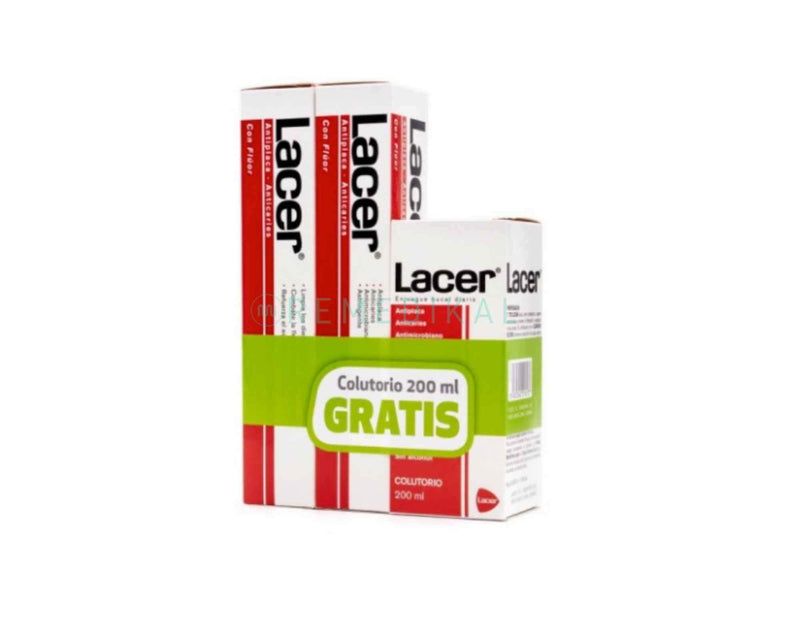 LACER PASTA DE DIENTES 2 X 125ML COLUTORIO 200ML GRATIS