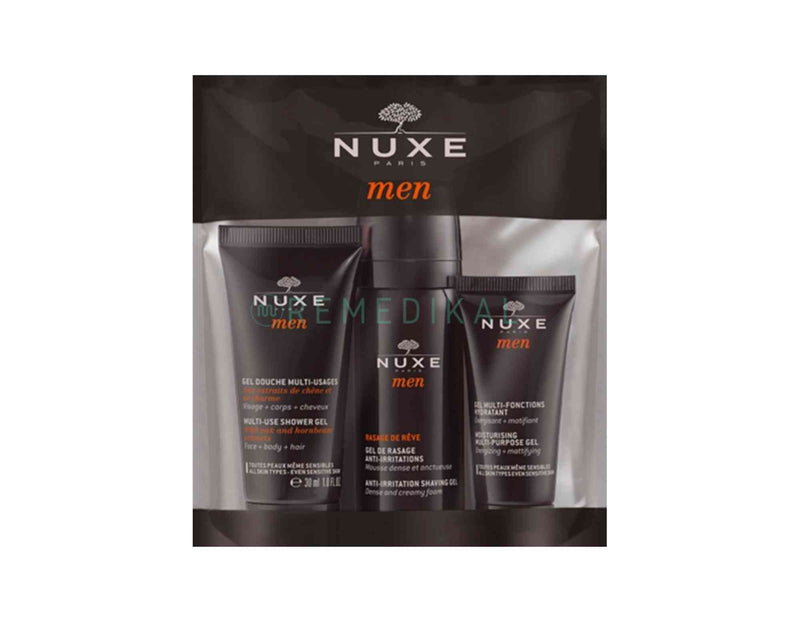 NUXE MEN KIT DE VIAJE: GEL DUCHA + GEL AFEITAR + GEL MULTIFUNCIONES