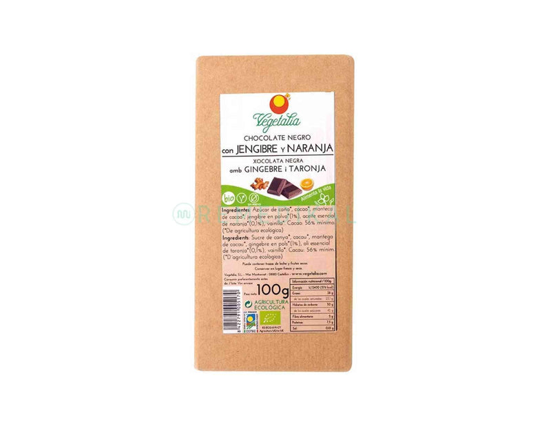 CHOCOLATE NEGRO CON JENGIBRE Y NARANJA BIO 100G VEGETALIA