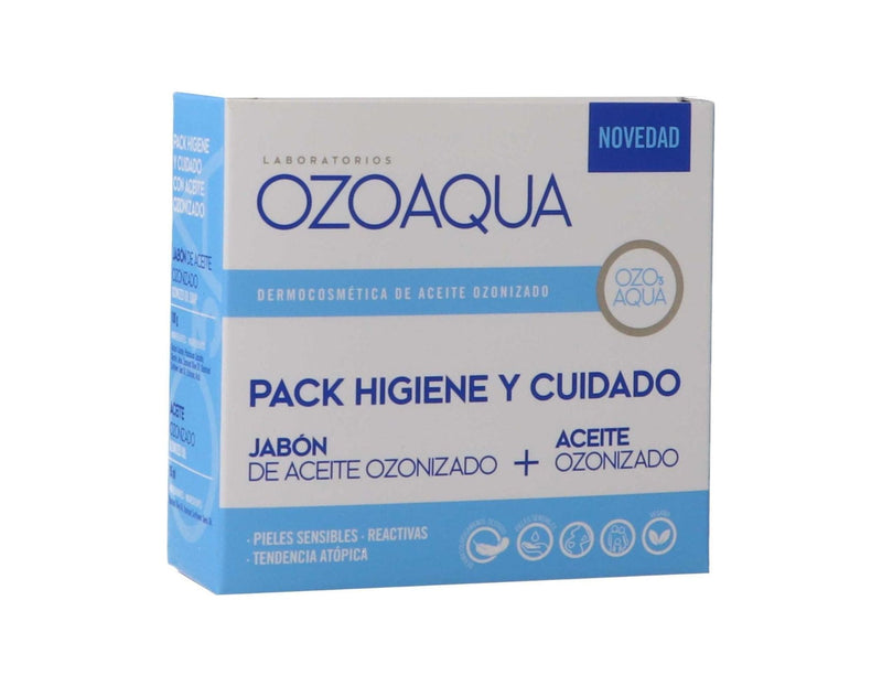 OZOAQUA PACK HIGIENE Y CUIDADO 1 ENVASE 15ML ACEITE OZONIZADO + 1 ENVASE 100G JABÓN DE ACEITE OZON